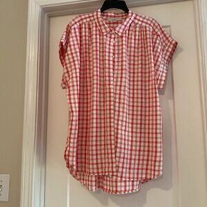 Loft red plaid button front top size xxl
